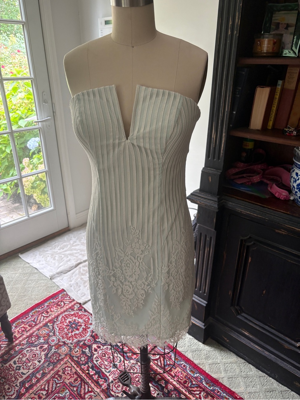 Vintage Guess Los Angeles mint green and lace strapless dress